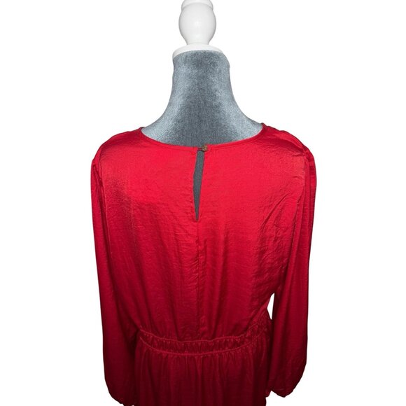 NWT Knox Rose Long Sleeve Satin Dress Large Keyhole-Neck Elastic Waist Red - Picture 4 of 10
